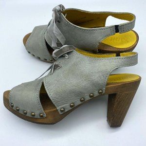 Sanita Size 4 Eur 35 SPICA PLATEAU Light Blue Leather Clog Sandals Heeled Shoes